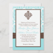 Aqua Blue, White Damask met bruin AFGEDRUKT lintje Kaart (Achterkant)