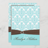 Aqua Blue, White Damask met bruin AFGEDRUKT lintje Kaart (Voorkant / Achterkant)