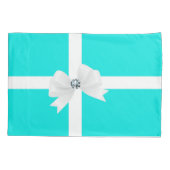 Aqua Blue & White Elegant Glam Diamond Bow Kussensloop (Achterkant)