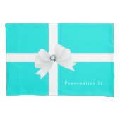Aqua Blue & White Elegant Glam Diamond Bow Kussensloop (Voorkant)