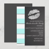 Aqua Blue & White Faux Silver Lips Kiss Party Kaart (Voorkant / Achterkant)