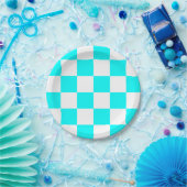 Aqua Blue/White Gecontroleerd Papieren Bordje (Feest)