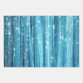 Aqua Blue White Glam Tinsel Stripes Gift Labels Inpakpapier Vel (Voorkant)