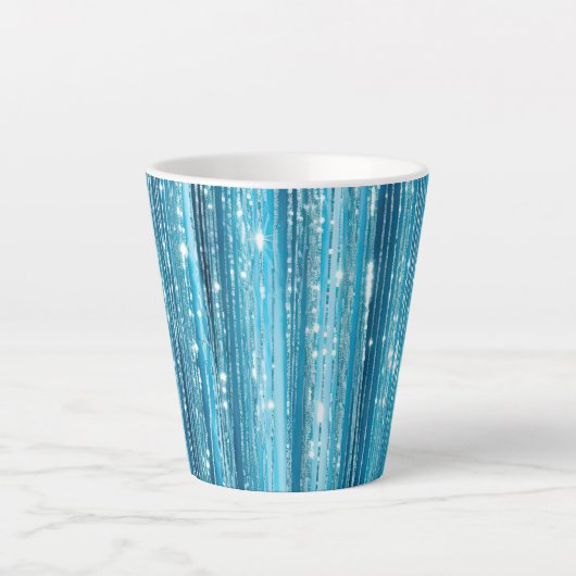 Aqua Blue White Glam Tinsel Stripes Gift Labels Latte Mok (Voorkant)