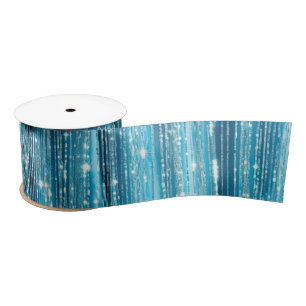 Aqua Blue White Glam Tinsel Stripes Gift Labels Satijnen Lint