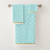 AQUA BLUE WHITE GOLD POT BATHROOM TOWEL SET BAD HANDDOEK (Insitu)