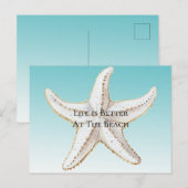Aqua Blue White Gold Starfish Beach Briefkaart (Voorkant / Achterkant)