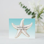 Aqua Blue White Gold Starfish Beach Briefkaart (Staand voorkant)