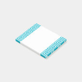 Aqua Blue White - Grieks sleutelpatroon Post-it® Notes (Schuin)