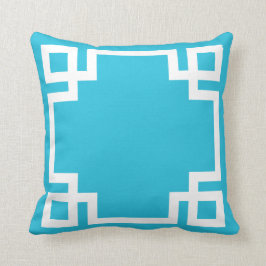 Aqua Blue White — Griekse sleutel Kussen