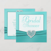 Aqua Blue, White Jewel Heart Vrijgezellenfeest Inv Kaart (Voorkant / Achterkant)