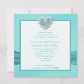 Aqua Blue, White Jewel Heart Vrijgezellenfeest Inv Kaart (Achterkant)