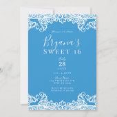 Aqua Blue & White Lace Elegant Sweet 16 Party Kaart (Voorkant)