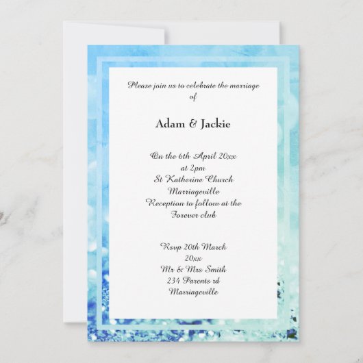 AQUA BLUE WHITE LAYER BOKEH PRINT WEDING KAART (Voorkant)