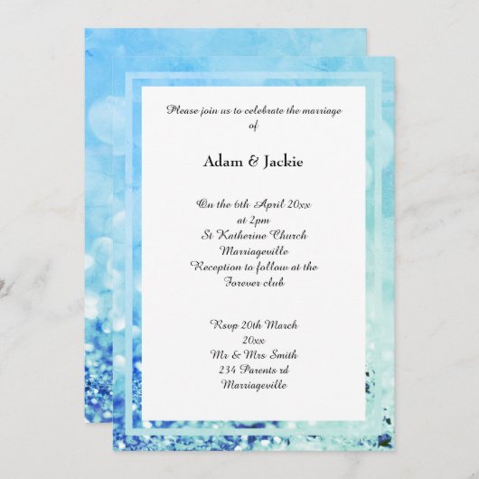 AQUA BLUE WHITE LAYER BOKEH PRINT WEDING KAART (Voorkant / Achterkant)