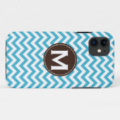 Aqua Blue White Monogram Chevron Pattern Case-Mate iPhone Case (Achterkant (horizontaal))