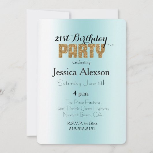 Aqua Blue White Ombre Gouden Glitter Kaart (Voorkant)