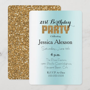 Aqua Blue White Ombre Gouden Glitter Kaart