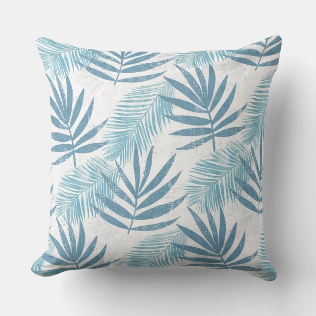Aqua Blue White Palm Leaf Sierkussen (Voorkant)