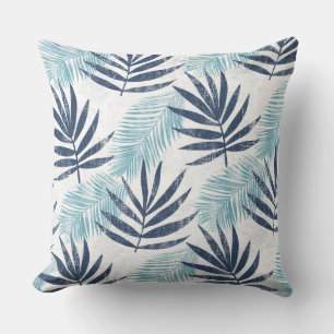 Aqua Blue White Palm Leaf Sierkussen
