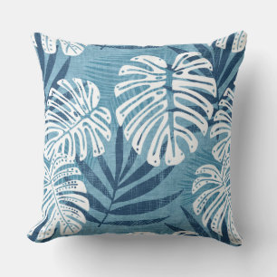 Aqua Blue & White Palm Leaf Sierkussen