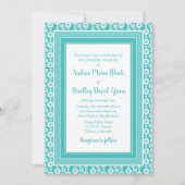 Aqua Blue White Pattern Floral Wedding Kaart (Voorkant)