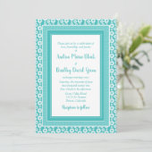 Aqua Blue White Pattern Floral Wedding Kaart (Staand voorkant)