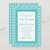 Aqua Blue White Pattern Floral Wedding Kaart (Voorkant / Achterkant)