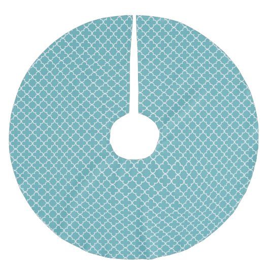 Aqua Blue White Quatrefoil Kerstboom Rok (Voorkant)