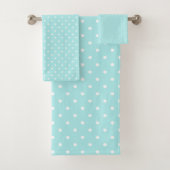 AQUA BLUE WHITE SPOT BATHROOM TOWEL SET BAD HANDDOEK (Insitu)