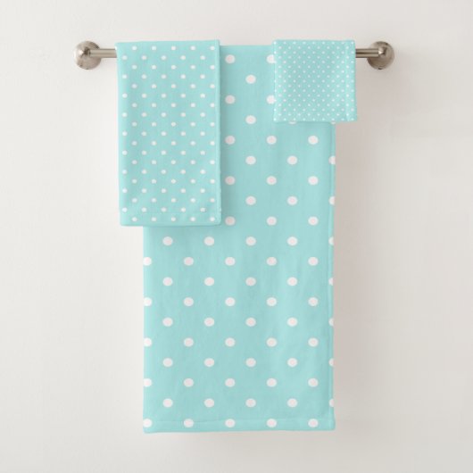 AQUA BLUE WHITE SPOT BATHROOM TOWEL SET BAD HANDDOEK (Insitu)