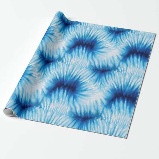 Aqua Blue White Tie Dye Cadeaupapier (Uitgerold)