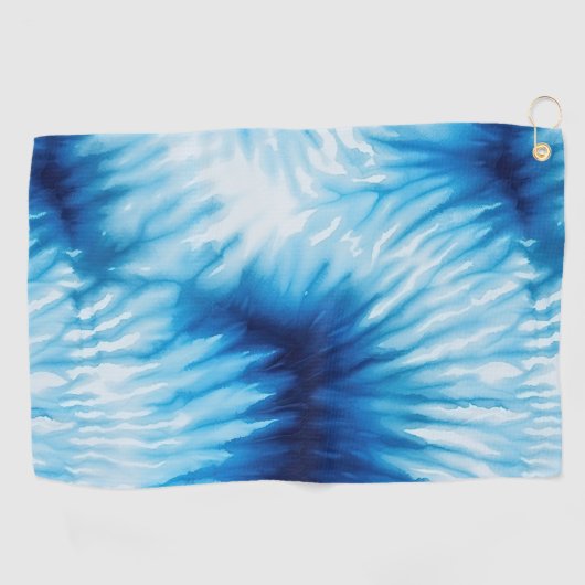 Aqua Blue White Tie Dye Golfhanddoek (Horizontaal)
