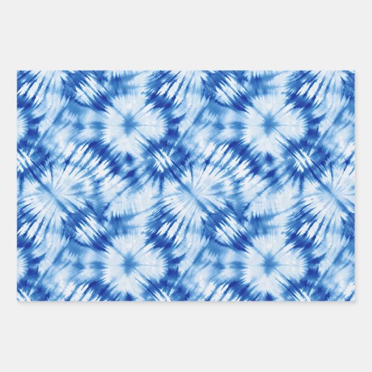 Aqua Blue White Tie Dye Inpakpapier Vel (Voorkant 3)