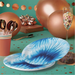 Aqua Blue White Tie Dye Papieren Bordje