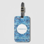 Aqua Blue White Tribal Stripes Stippen Bagagelabel (Voorkant (verticaal))