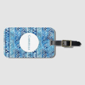 Aqua Blue White Tribal Stripes Stippen Bagagelabel (Voorkant (horizontaal))