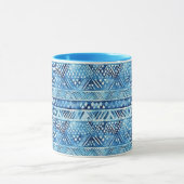 Aqua Blue White Tribal Stripes Stippen Mok (Midden)