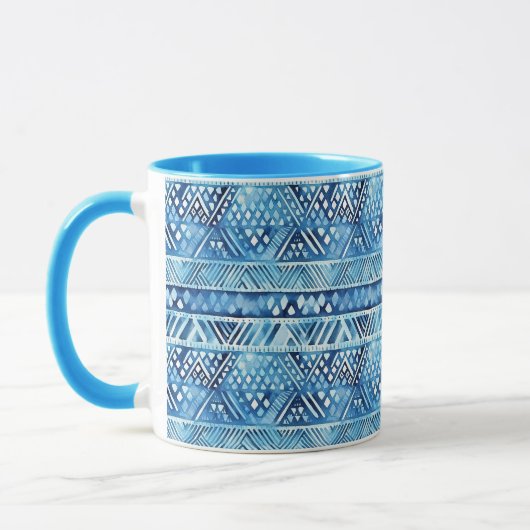 Aqua Blue White Tribal Stripes Stippen Mok (Links)