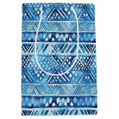 Aqua Blue White Tribal Stripes Stippen Verjaardag Medium Cadeauzakje (Voorkant)