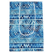 Aqua Blue White Tribal Stripes Stippen Verjaardag Medium Cadeauzakje (Achterkant)