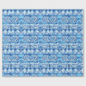Aqua Blue White Tribal Stripes Verjaardag Cadeaupapier (Vlak)