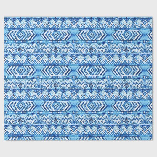 Aqua Blue White Tribal Stripes Verjaardag Cadeaupapier (Vlak)