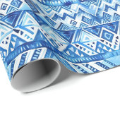 Aqua Blue White Tribal Stripes Verjaardag Cadeaupapier (Rol Hoek)
