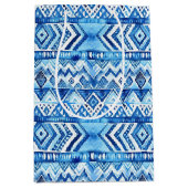 Aqua Blue White Tribal Stripes Verjaardag Medium Cadeauzakje (Voorkant)