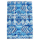 Aqua Blue White Tribal Stripes Verjaardag Medium Cadeauzakje (Achterkant)