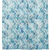 Aqua Blue White Tropical Leaves Douchegordijn (Voorkant)