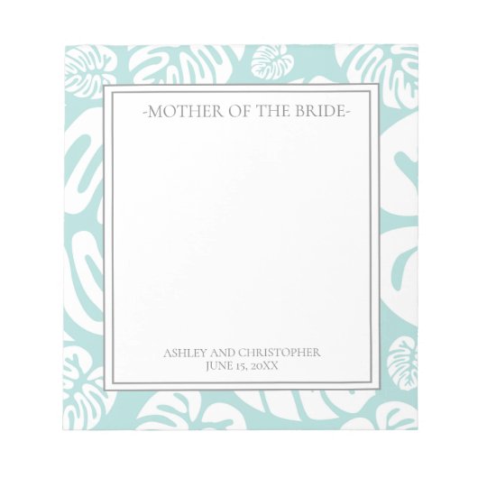Aqua Blue White Tropical Leaves Moeder van Bride Notitieblok (Voorkant)