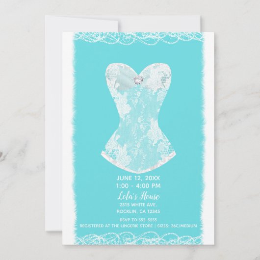Aqua Blue & White Vakantie Lingerie Douche Party Kaart (Achterkant)