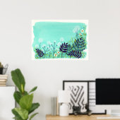 Aqua Blue Wild Field Artiest Waterverf Schilderen Poster (Thuiskantoor)